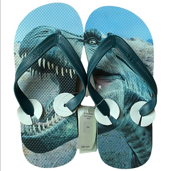 🌸 GapKids Dinosaur Printed Flip Flops Size 3/4 - Picture 2 of 3